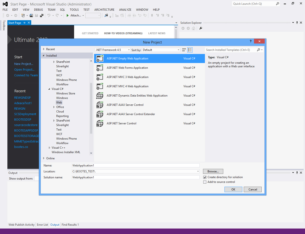 Open a new session of Visual Studio 2012 or 2013 , and click on new ...