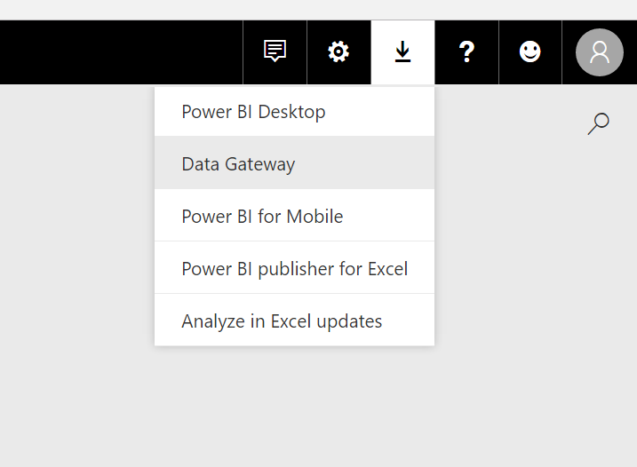 Menu option for downloading the Power BI Data Gateway