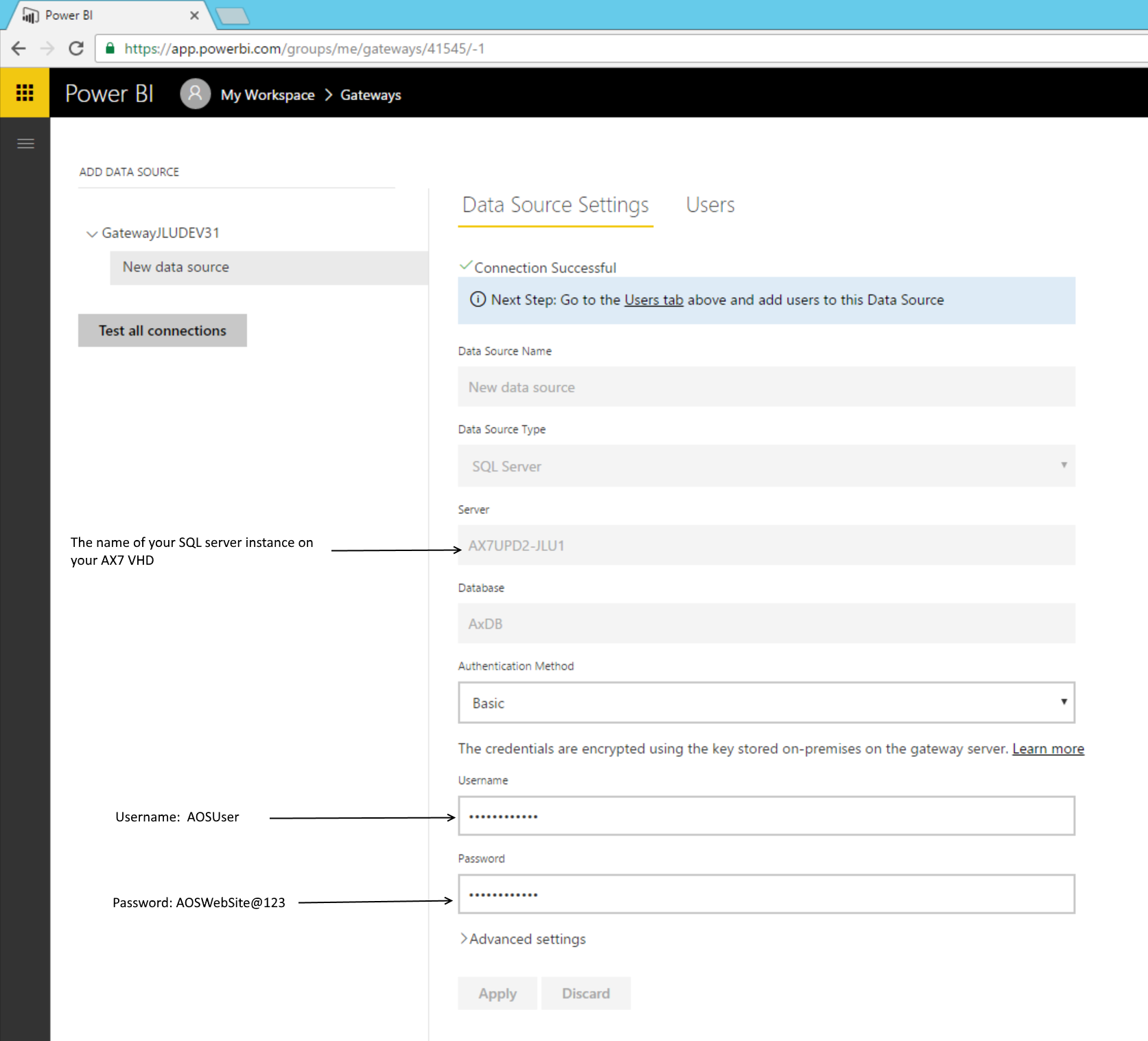 Datasource settings in power bi