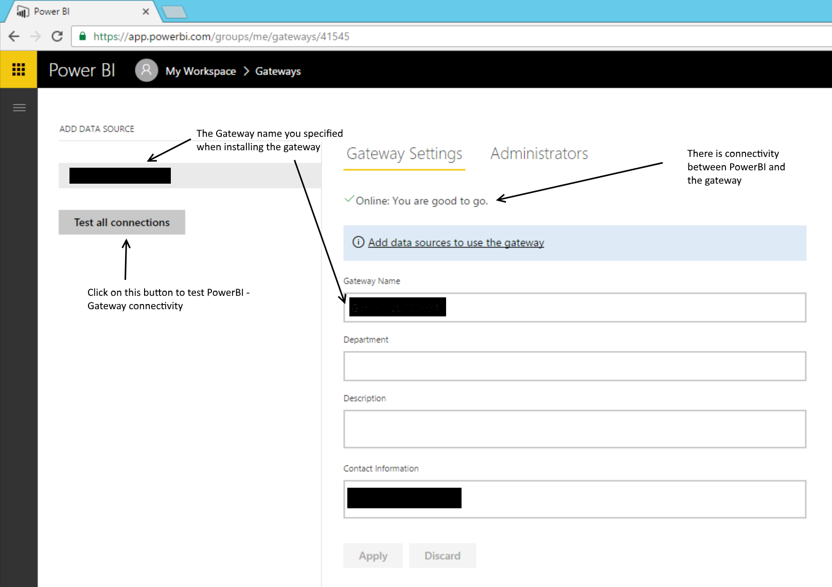 Gateway setup in Power BI